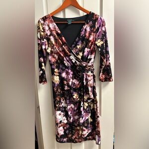 Lauren by Ralph Lauren Black and Purple Floral Dress. Size 4.